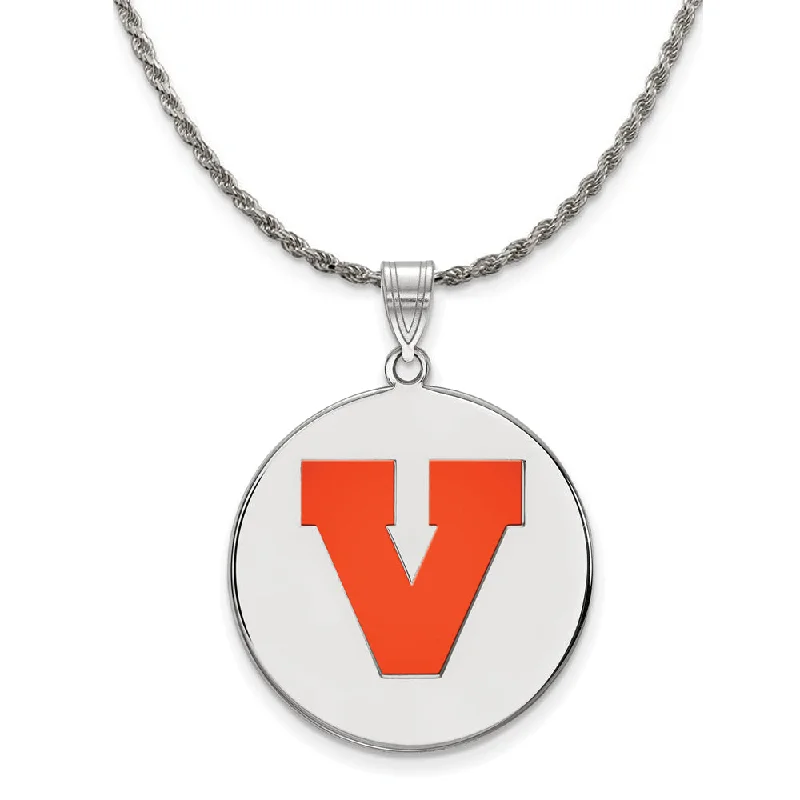 Sterling Silver U. of Virginia XL Enamel 'V' Disc Necklace