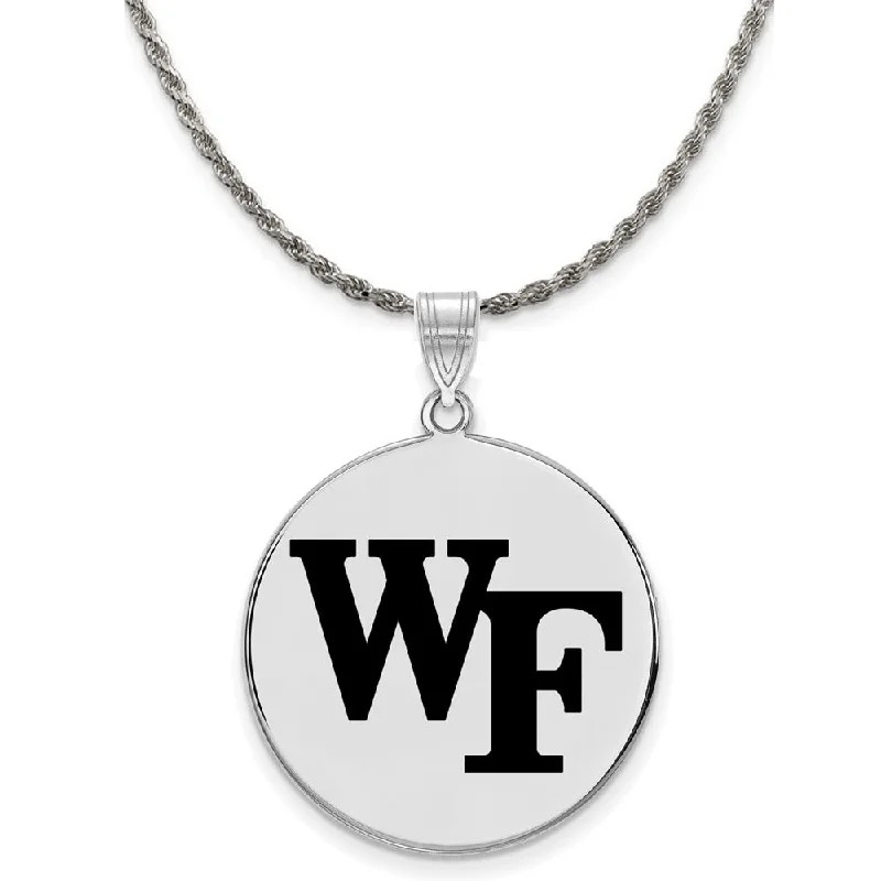 Sterling Silver Wake Forest U. XL Enamel Disc Necklace