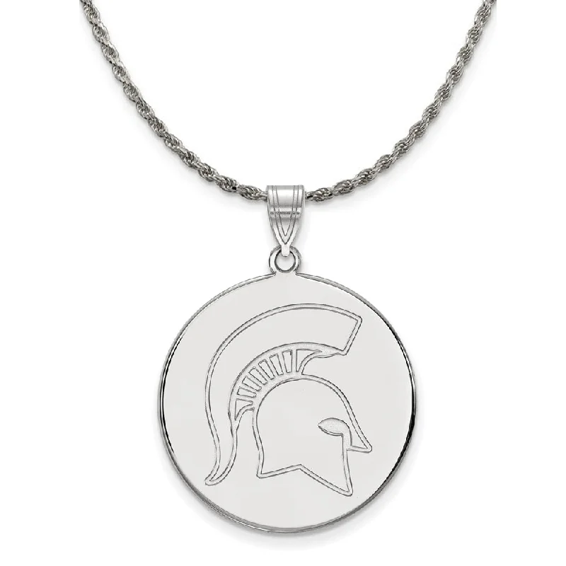 Nonagon pendant necklace-Sterling Silver Michigan State XL Disc Pendant Necklace