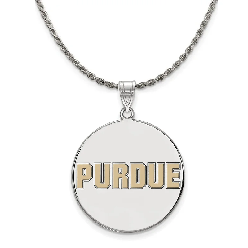 Sterling Silver Purdue XL Enamel Script Disc Necklace