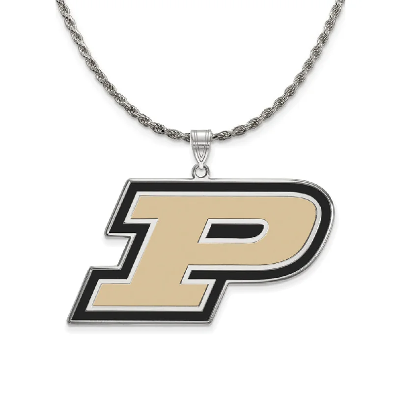 Bent stone necklace-Sterling Silver Purdue XL Enamel 'P' Pendant Necklace