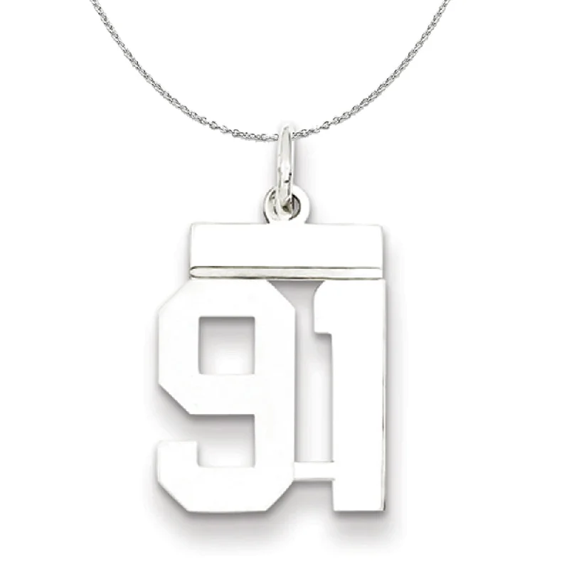 Silver, Athletic Collection, Small Polished Number 91 Necklace