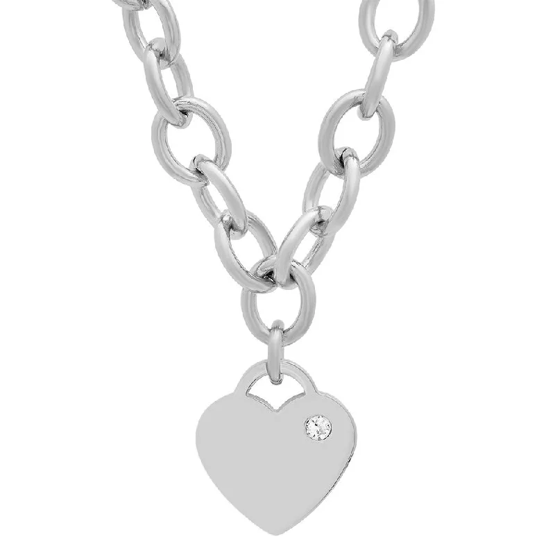 Tall bar necklace-Ladies Stainless Steel Heart Design with CZ Stone Necklace