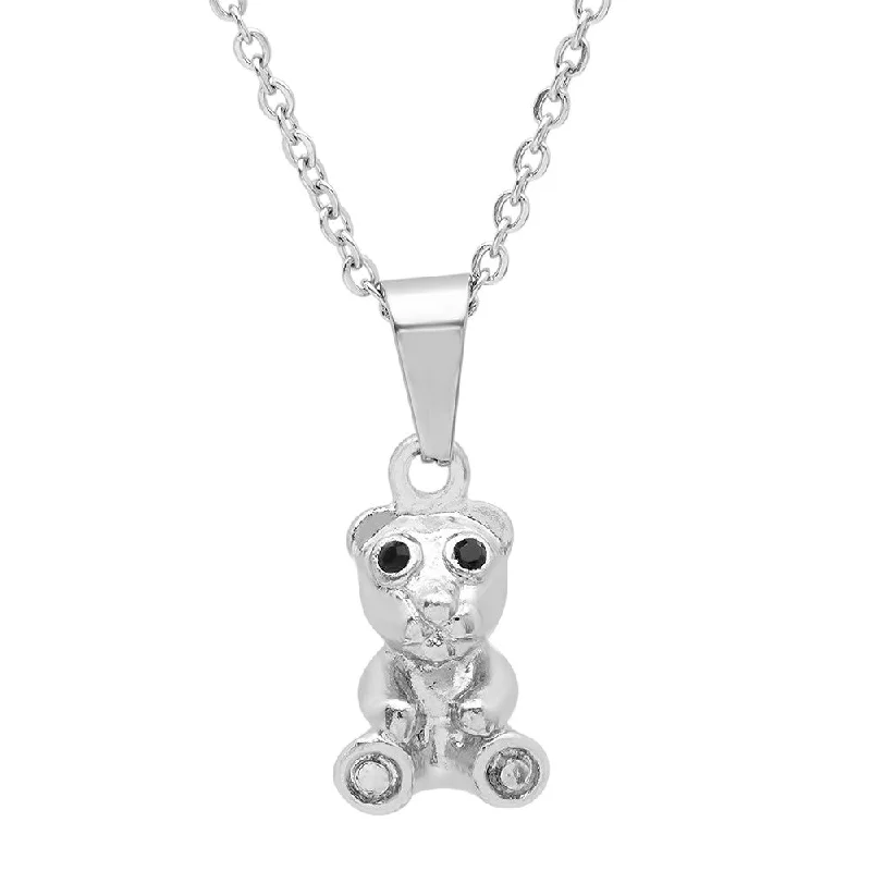 Bright garnet necklace-Steeltime Stainless Steel Necklace With Teddy Bear