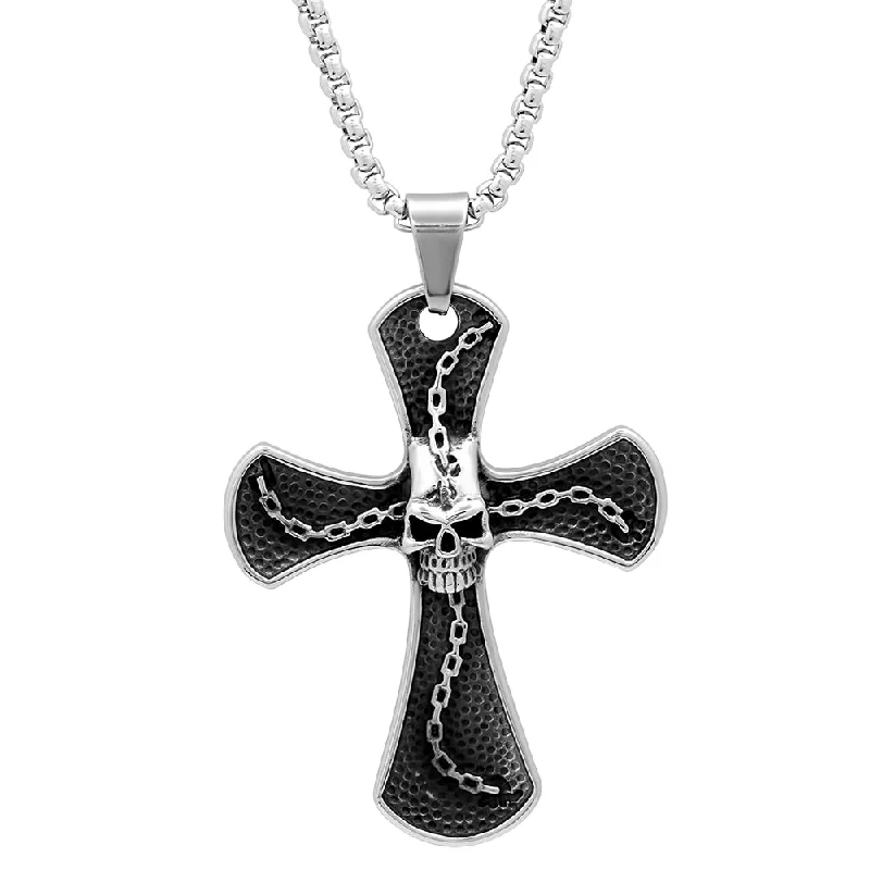 Bright topaz necklace-Steeltime Stainless Steel Crucifix Cross With Skull Necklace