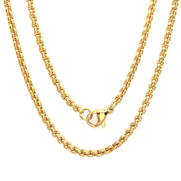 Bold gold necklace-Women's Stainless Steel Basic Chain Necklace 30" in 18 KT Gold Plated 2.5mm