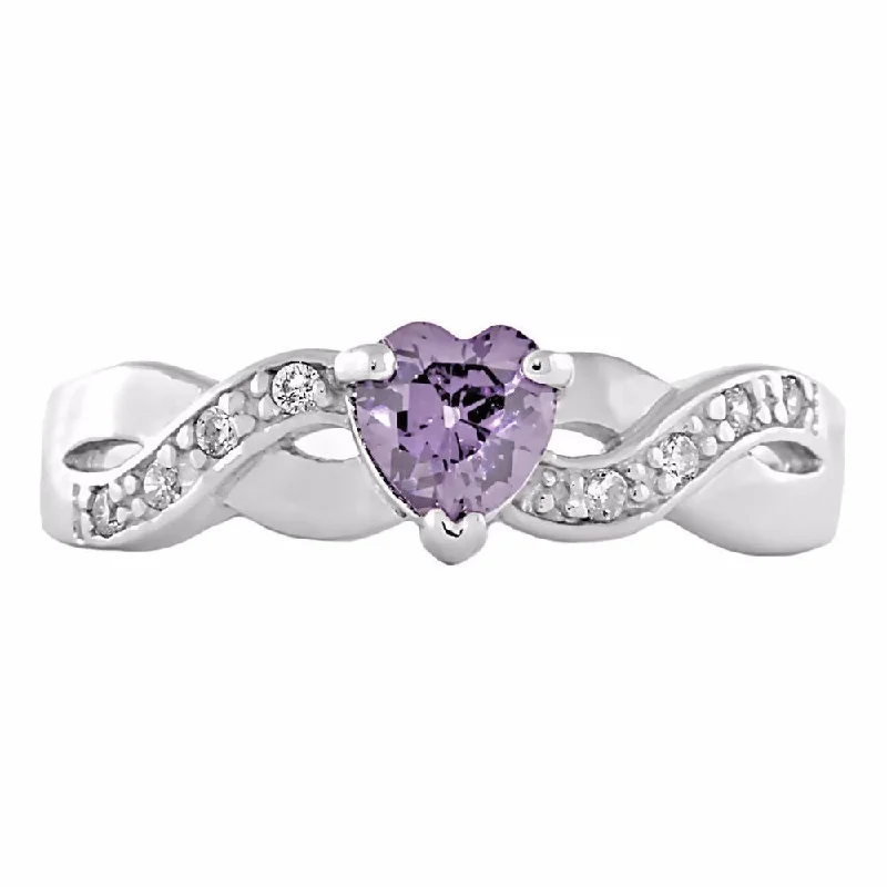 Delicate-band ring-0.6ct Heart-cut Alexandrite Ice CZ Crossover Promise Ring Silver