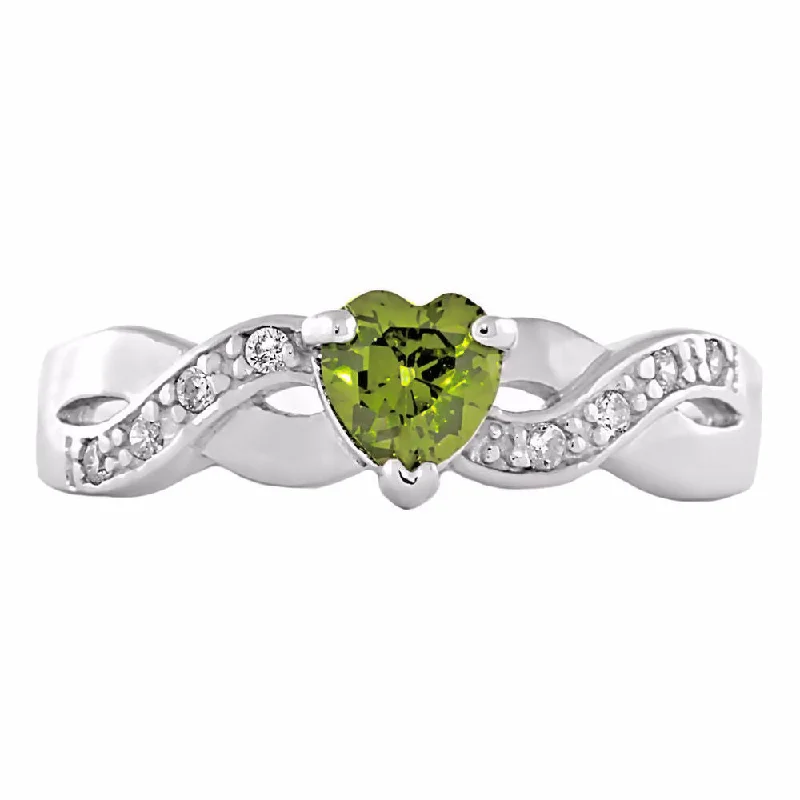 Ridge gem ring-0.6ct Heart-cut Peridot Ice CZ Crossover Promise Ring Silver