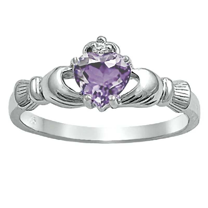 Vibrant diamond ring-0.765ct Heart cut Alexandrite Ice CZ Claddagh Ring Silver