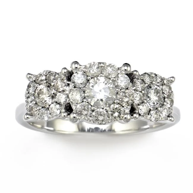 Latched ring-1/2 CTW Diamond Three Stone Cluster Ring in 14KT White Gold