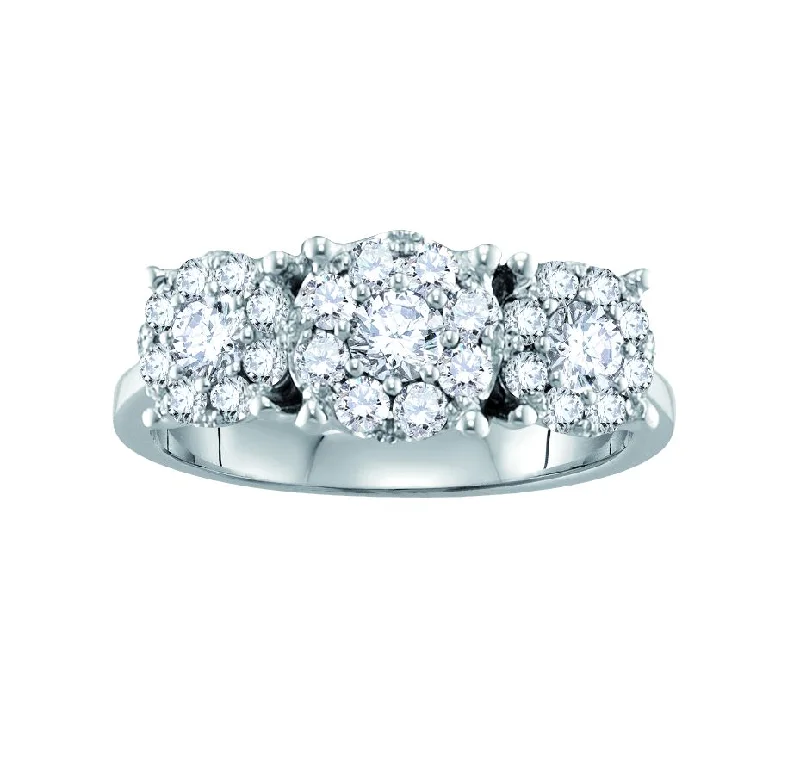 Sprout-shaped ring-1/2 CTW Diamond Three Stone Cluster Ring in 14KT White Gold