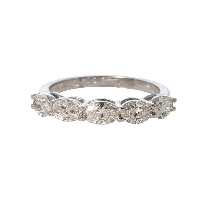 Pointed stone ring-1.20ctw Oval Diamond 5 Stone 14K White Gold Band