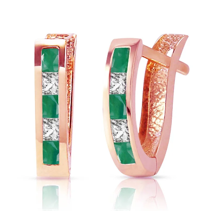 Nonagon stud earrings-1.26 Carat 14K Solid Rose Gold Emerald White Topaz Hoop Earrings