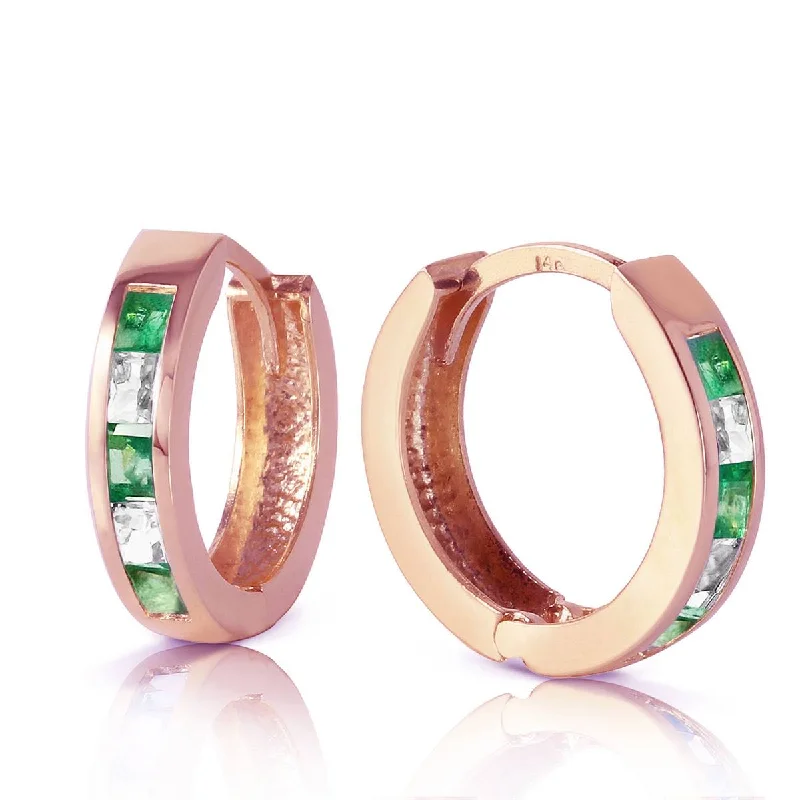 Sweeping bar earrings-1.26 Carat 14K Solid Rose Gold Hoop Earrings Natural Emerald Rose Topaz