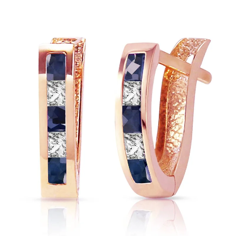 Fine filigree earrings-1.26 Carat 14K Solid Rose Gold Sapphire White Topaz Hoop Earrings