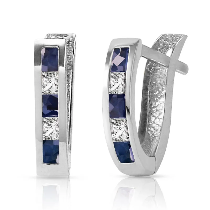 Sleek cobalt earrings-1.26 Carat 14K Solid White Gold Best You Sapphire White Topaz Earrings