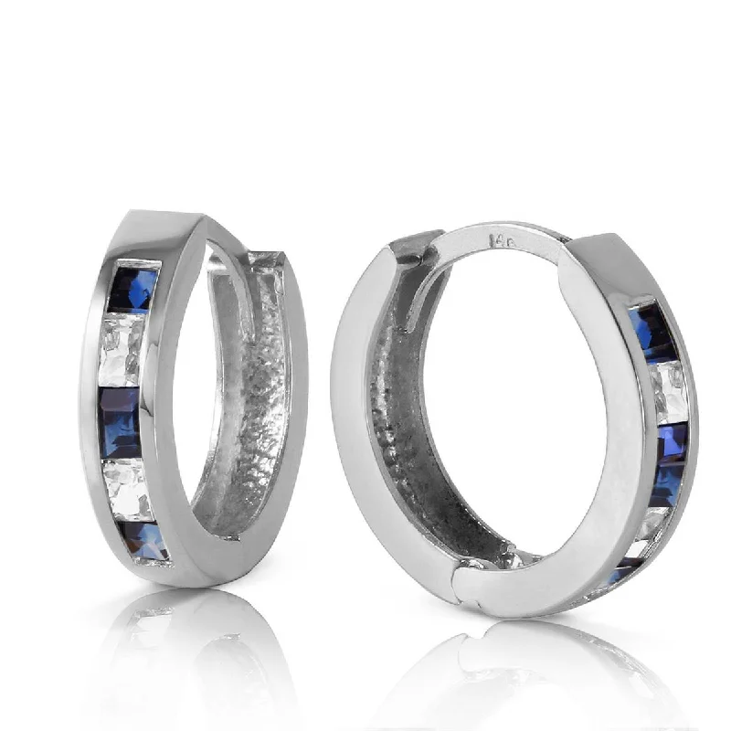 Linked-heart earrings-1.26 Carat 14K Solid White Gold Hoop Earrings Natural Sapphire White Topaz