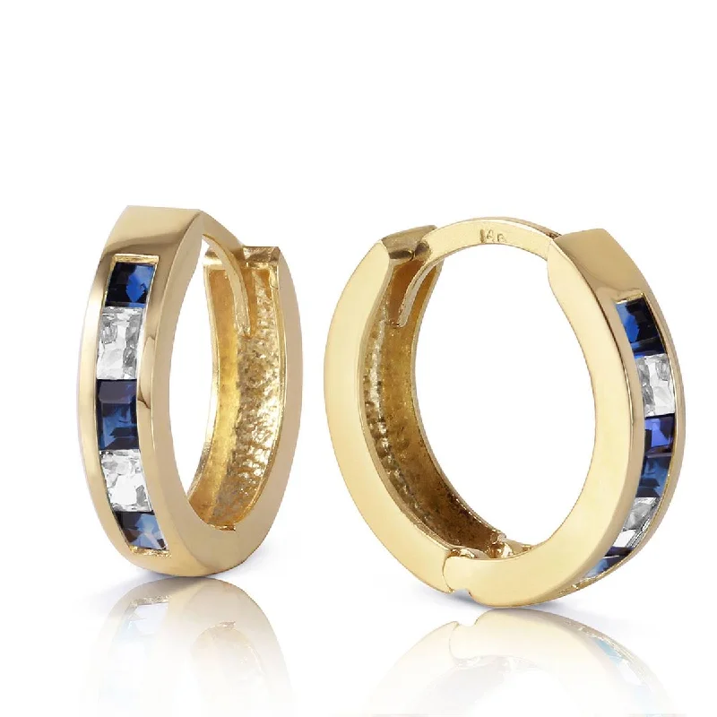 Lustrous gold earrings-1.26 Carat 14K Solid Yellow Gold Hoop Earrings Natural Sapphire White To