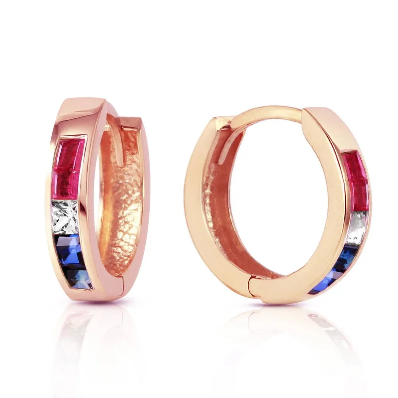 Extended diamond earrings-1.28 Carat 14K Solid Rose Gold Hoop Earrings Natural Multi Gemstones