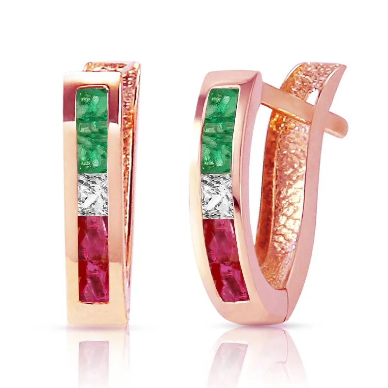 Classic-style opal earrings-1.28 Carat 14K Solid Rose Gold Tri Gem Oval Hoop Earrings