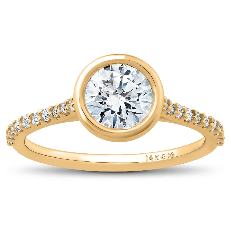 Vine-twist ring-1 3/4 ct Charlotte Diamond Engagement Ring 14k Yellow Gold Lab Grown Bezel Round