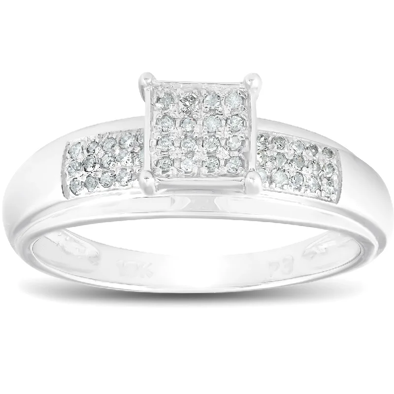 Sun-cut ring-1/4ct Princess Cut Diamond Engagement Pave Ring Solid 10K White Gold