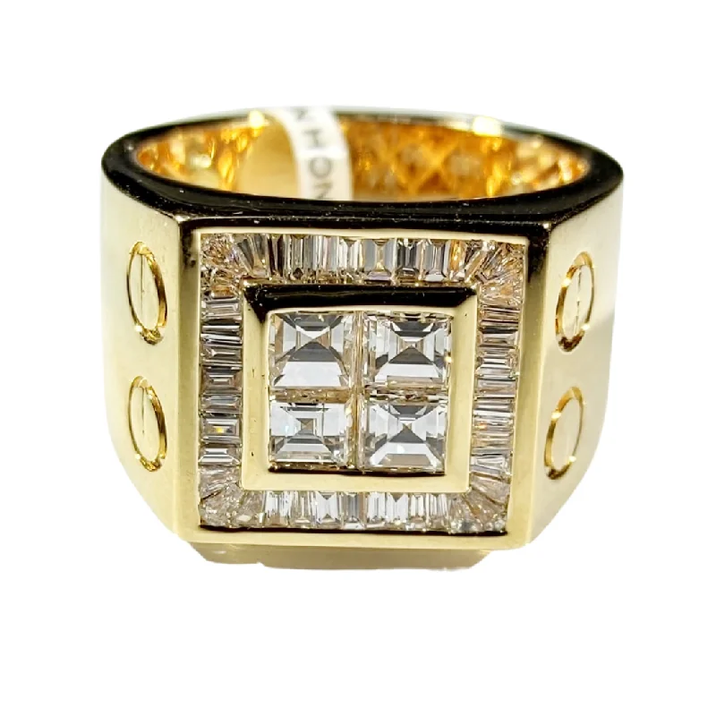 Glossy hematite ring-1.9 ctw Princess Baguette Diamond Men's Ring 18K Gold