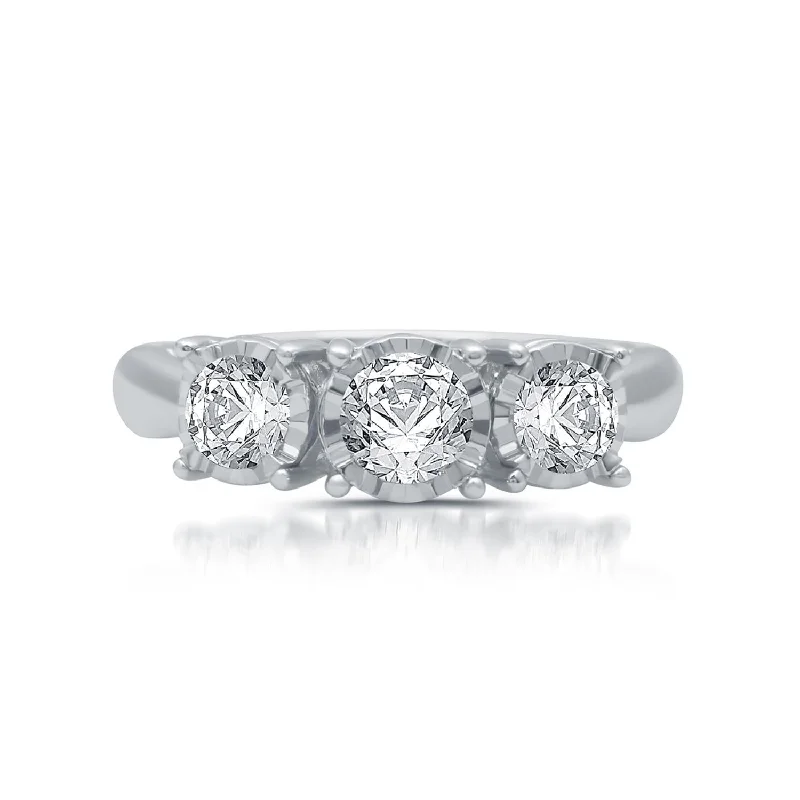 Tiered band ring-1 CTW Diamond Illusion Set Three Stone Anniversary Ring in 10KT White Gold