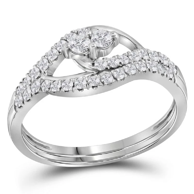 Six-gem ring-10kt White Gold Round Diamond 2-Stone Bridal Wedding Ring Band Set 1/2 Cttw