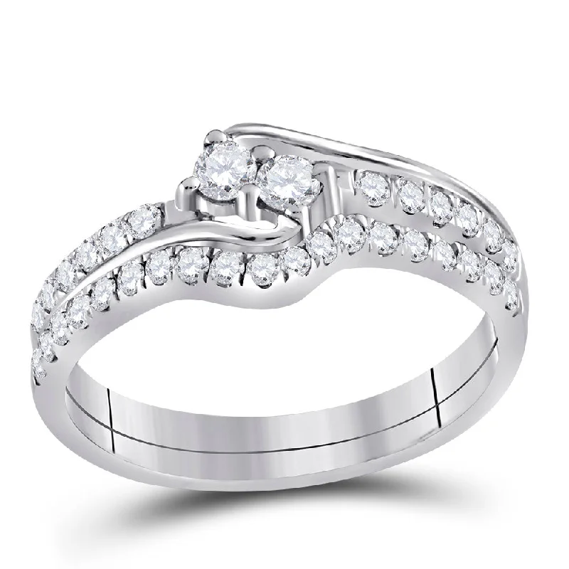 Faded finish ring-10kt White Gold Round Diamond 2-stone Bridal Wedding Ring Band Set 1/2 Cttw