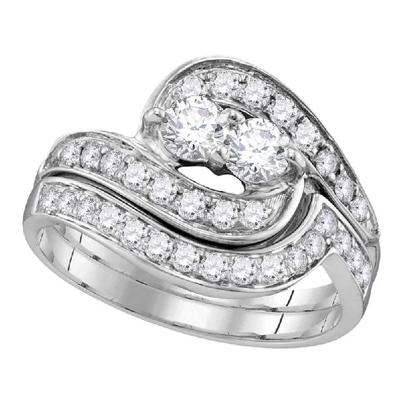 Single pearl ring-10kt White Gold Round Diamond 2-Stone Bridal Wedding Ring Band Set 1/2 Cttw