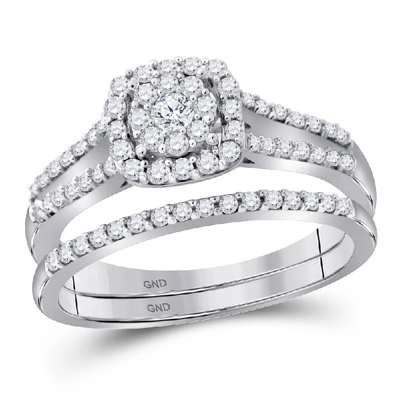 Raised stone ring-10kt White Gold Round Diamond Bridal Wedding Ring Band Set 1/2 Cttw