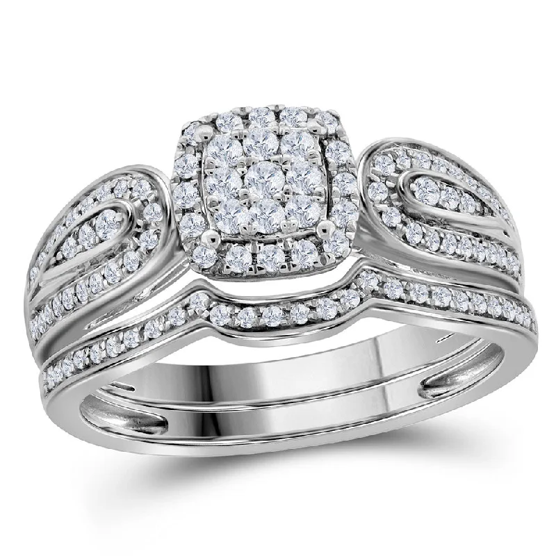 Branch cluster ring-10kt White Gold Round Diamond Cluster Bridal Wedding Ring Band Set 1/2 Cttw