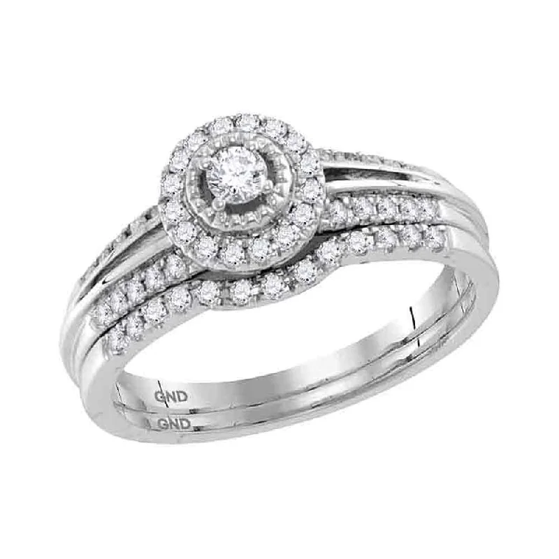 Corded texture ring-10kt White Gold Round Diamond Halo Bridal Wedding Ring Band Set 1/3 Cttw