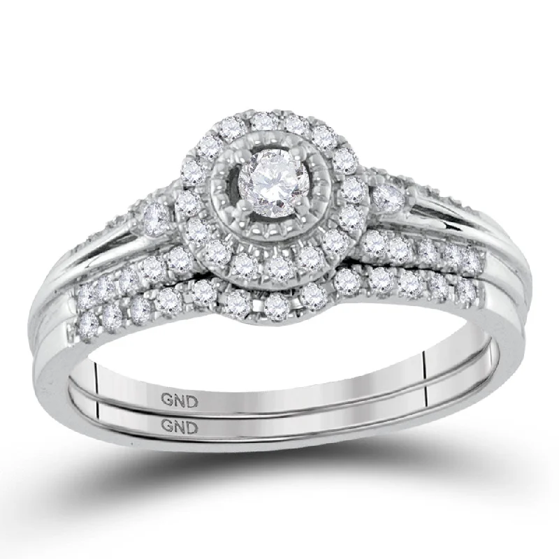 Fin motif ring-10kt White Gold Round Diamond Halo Bridal Wedding Ring Band Set 1/3 Cttw