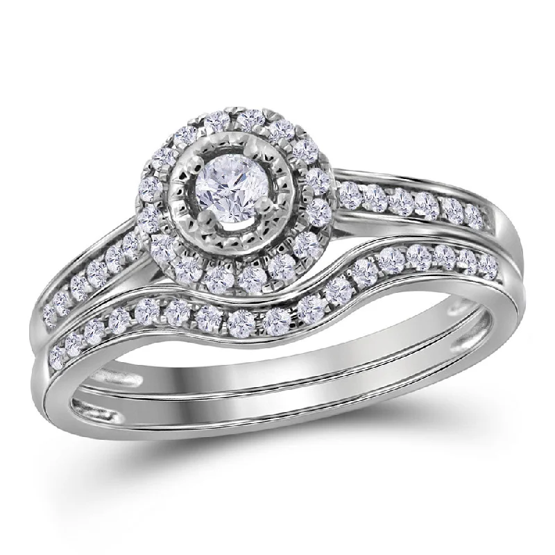 Stellar design ring-10kt White Gold Round Diamond Halo Bridal Wedding Ring Band Set 1/3 Cttw