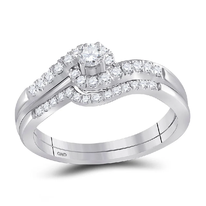 Nonagon stone ring-10kt White Gold Round Diamond Swirl Bridal Wedding Ring Band Set 1/3 Cttw