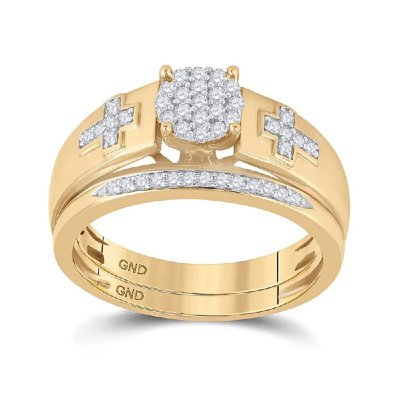 Spotted band ring-10kt Yellow Gold Diamond Cluster Cross Bridal Wedding Ring Band Set 1/4 Cttw