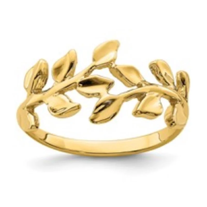 Luminous quartz ring-10KT Yellow Gold Fashion Leaf Ring