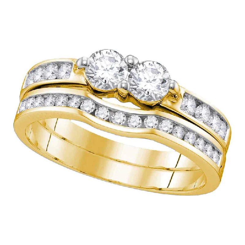 Thick gold ring-10kt Yellow Gold Round Diamond 2-stone Bridal Wedding Ring Band Set 1/2 Cttw