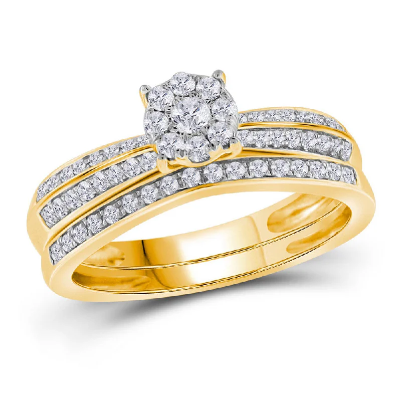 Fine shank ring-10kt Yellow Gold Round Diamond Bridal Wedding Ring Band Set 1/2 Cttw