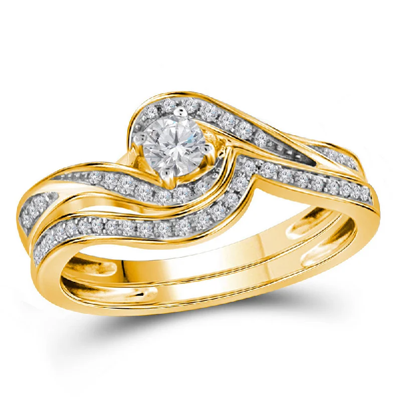 Kite stone ring-10kt Yellow Gold Round Diamond Bridal Wedding Ring Band Set 1/3 Cttw