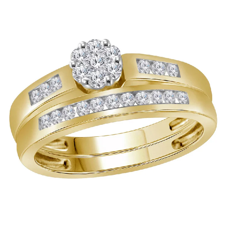 Frilled edge ring-10kt Yellow Gold Round Diamond Cluster Bridal Wedding Ring Band Set 1/2 Cttw