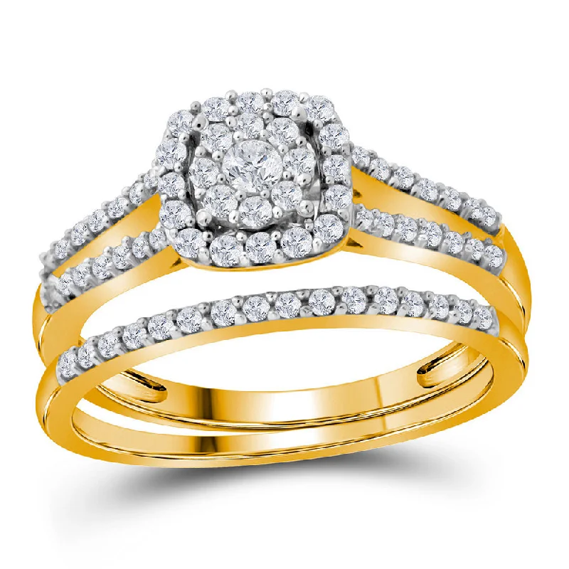 Overlapped ring-10kt Yellow Gold Round Diamond Split-shank Bridal Wedding Ring Band Set 1/2 Cttw