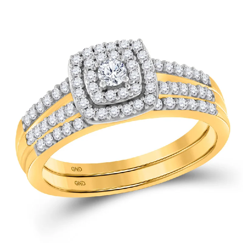 Rounded gem ring-10kt Yellow Gold Round Diamond Split-shank Bridal Wedding Ring Band Set 1/2 Cttw