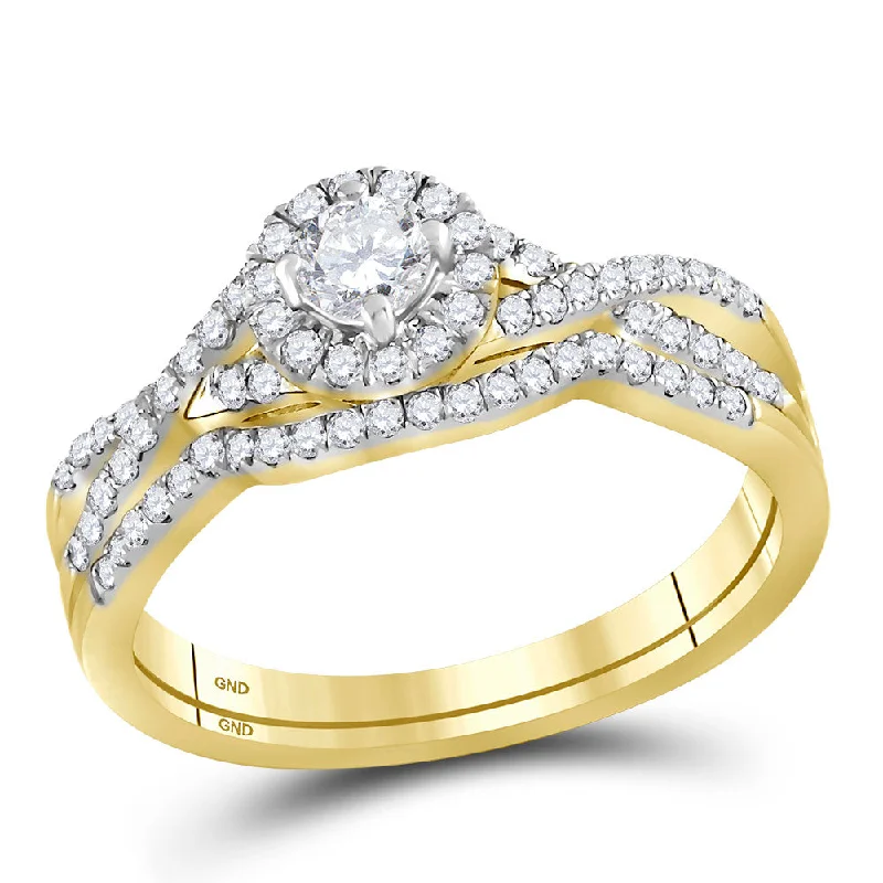 Broken-edge ring-10kt Yellow Gold Round Diamond Twist Bridal Wedding Ring Band Set 1/2 Cttw