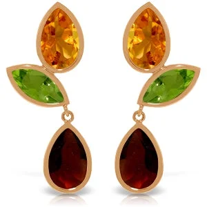 Classic citrine earrings-13.6 Carat 14K Solid Rose Gold Earrings Citrine, Peridot Garnet