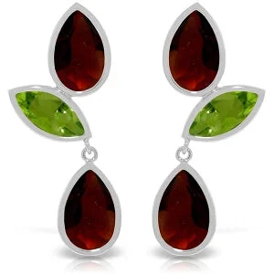 Rustic carved earrings-13.6 Carat 14K Solid White Gold Chandelier Earrings Garnet Peridot