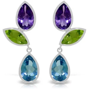 Luminous iolite earrings-13.6 Carat 14K Solid White Gold Earrings Amethyst, Peridot Blue Topaz