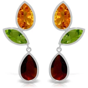 Embossed gem earrings-13.6 Carat 14K Solid White Gold Earrings Citrine, Peridot Garnet